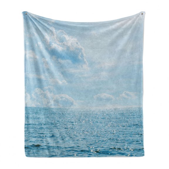 Clouds Soft Flannel Fleece Blanket, Sea and Sky Combined Mixed Each Other Vivid Life Inspiration Hope Nobody Relax Image, Cozy Plush for Indoor and Outdoor Use, 50" x 70", Pale Blue, by Ambesonne