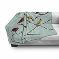 thumbnail image 2 of Birds Soft Flannel Fleece Throw Blanket, Exotic Songbirds on Tree Branches Nature Pigeon Fly Spring Growth Pattern, Cozy Plush for Indoor and Outdoor Use, 60" x 80", Mint Green Burgundy, by Ambesonne, 2 of 5