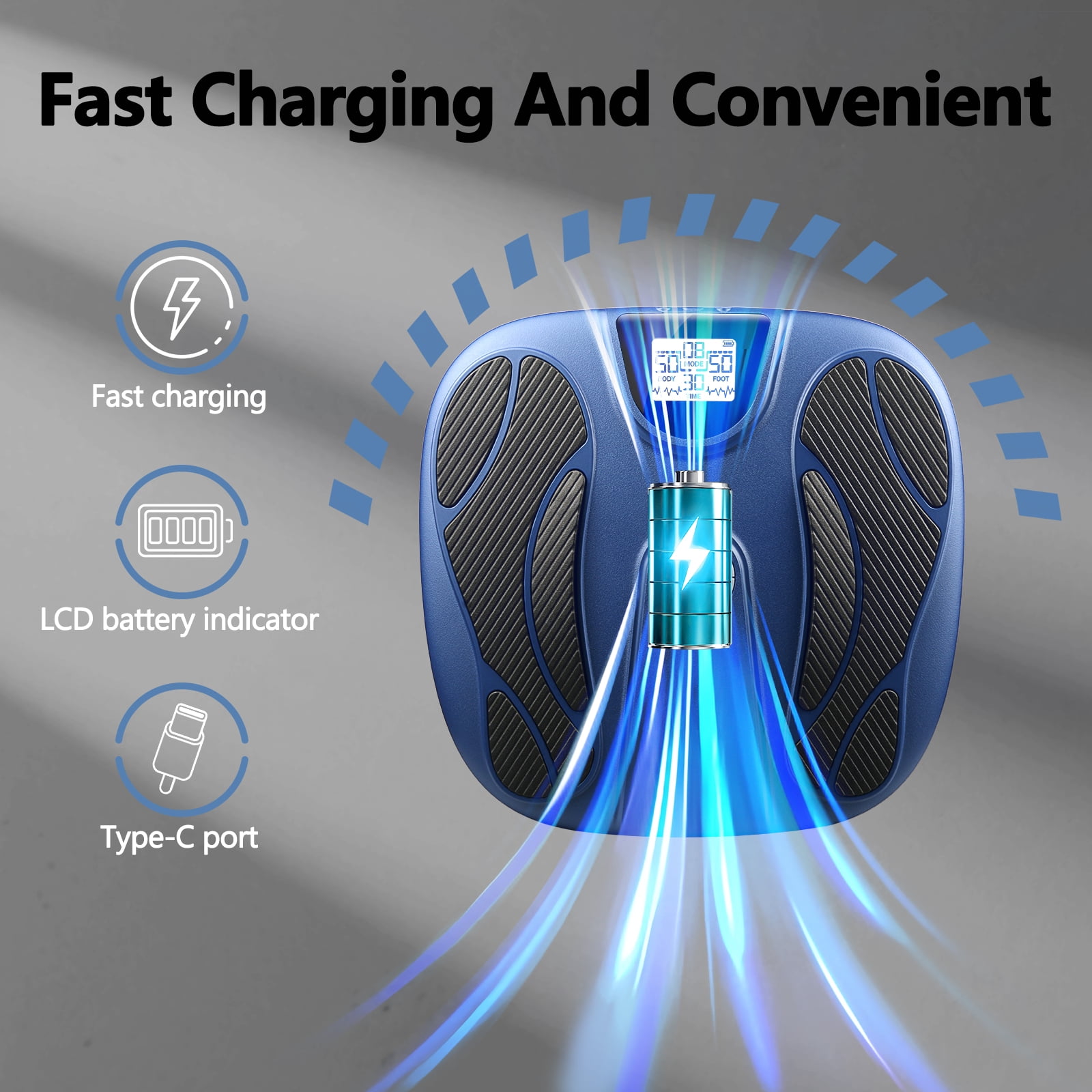 OSITO Rechargeable EMS Foot Massager for Neuropathy, TENS Foot Massager with 8 Reusable Electrode Pads, Foot Massager for Circulation and Pain Relief, 15 Modes 99 Intensities (Blue)