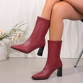 thumbnail image 2 of WRKEKC Womens Boots Mid Calf Boots Solid Square Toe Thick Heel Mid Heel Straight Short Boots for Ladies Winter, 2 of 9