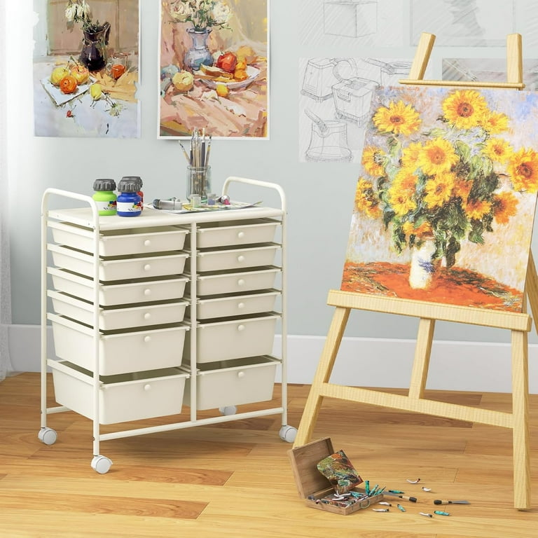 RELAX4LIFE 12 Drawer Rolling Storage Cart, Utility Cart W/ Wheels For Paper Tool Makeup, Art Supplies Craft Organizers For Home Teacher Office School Classroom, Mobile Drawer Carts
