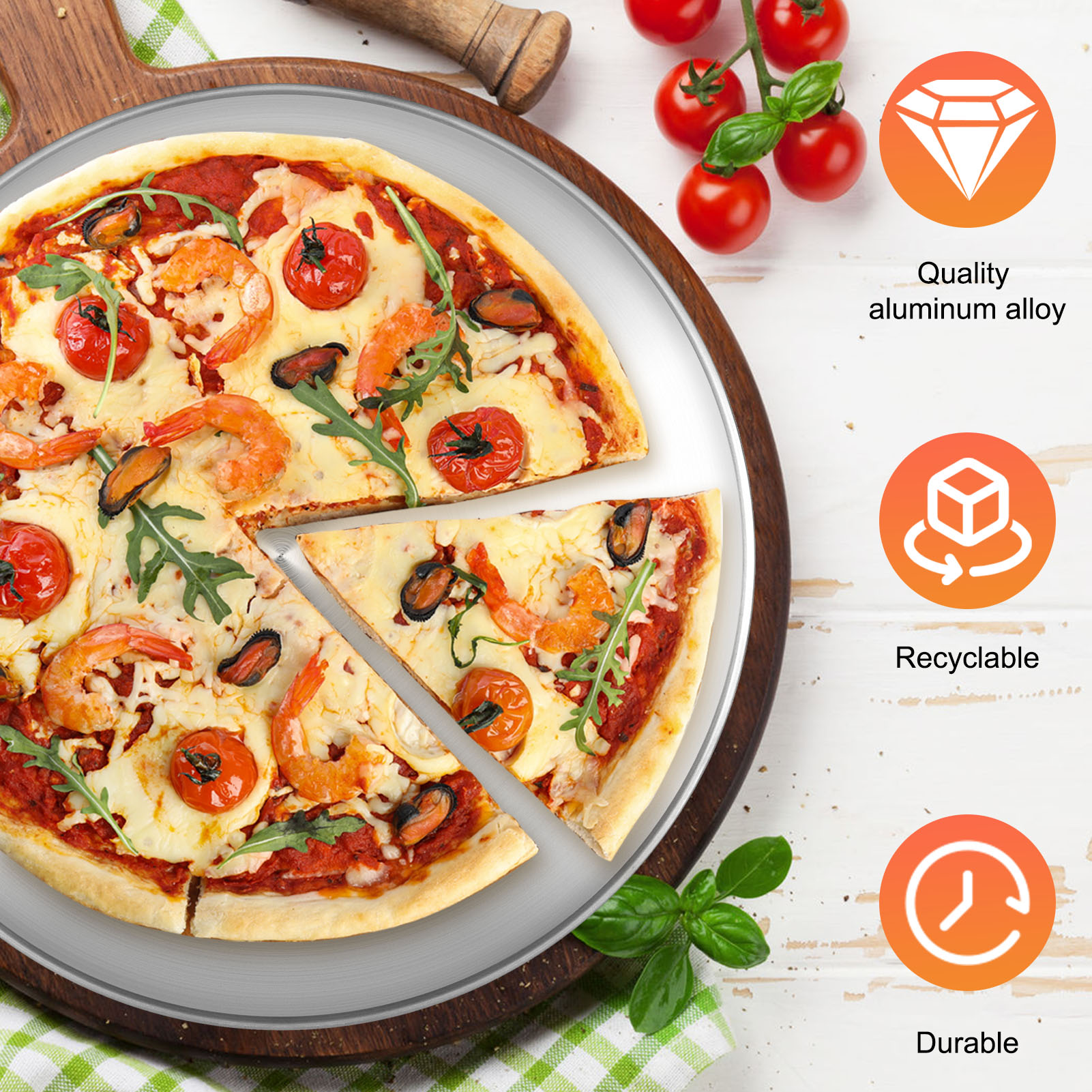 LUIISIS 4Pcs Stainless Steel Pizza Pan, Round Pizza Oven Baking Pans Tray, Crisper Pan for Home Restaurant Party, Healthy & Heavy Duty, Dishwasher Safe & Easy Clean