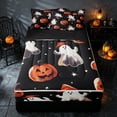 thumbnail image 2 of Homewish Halloween Cartoon Ghost Zipper Twin Comforter Sets with Fitted Sheet and 2 Pillowcases, Pumpkin Lantern Zipper Bedding Set, Black Orange Purple, Black Reversible, 2 of 7