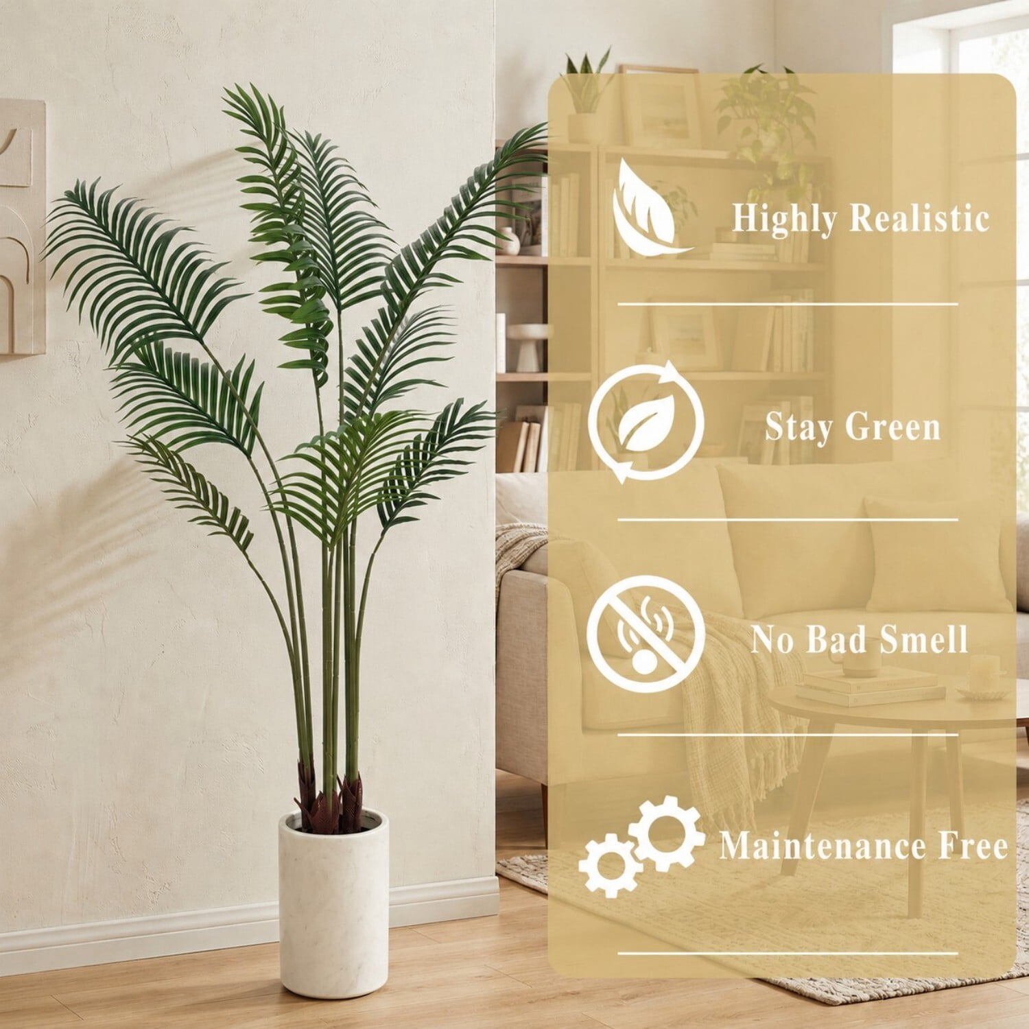 Easy4Home 6.6FT Artificial Plant Fake Tropical Palm Tree Potted Indoor Faux Floor Plant for Home Office Decor, White Pot