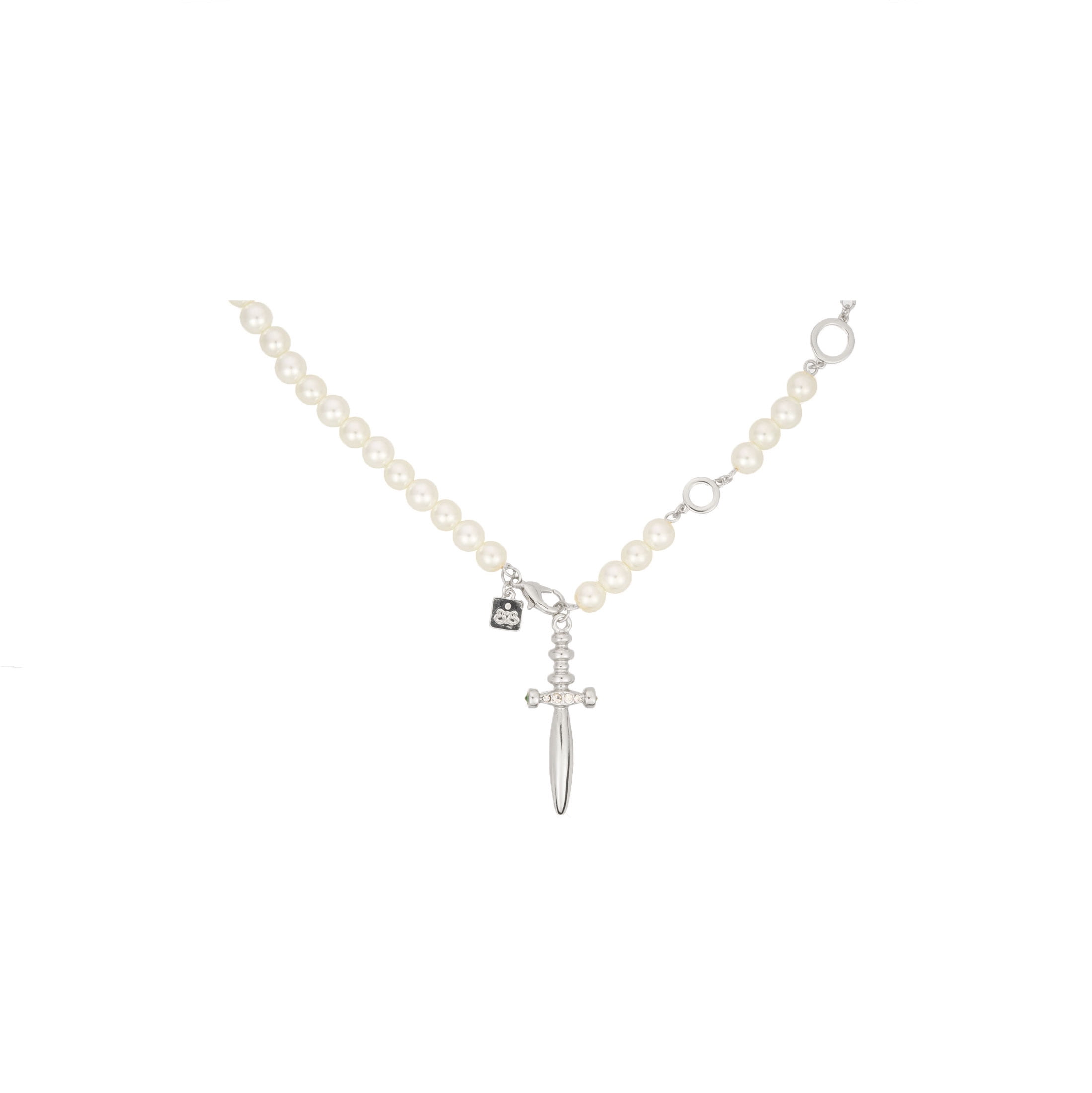 Bella by Thorne Adjustable Pearl x Dagger Statment Adult Necklace, Silver
