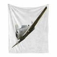 thumbnail image 1 of Vintage Airplane Soft Flannel Fleece Throw Blanket, Historical Vintage Twenties Aircraft Flying Fighter Propeller Wing Tech, Cozy Plush for Indoor and Outdoor Use, 50" x 60", Grey White, by Ambesonne, 1 of 6
