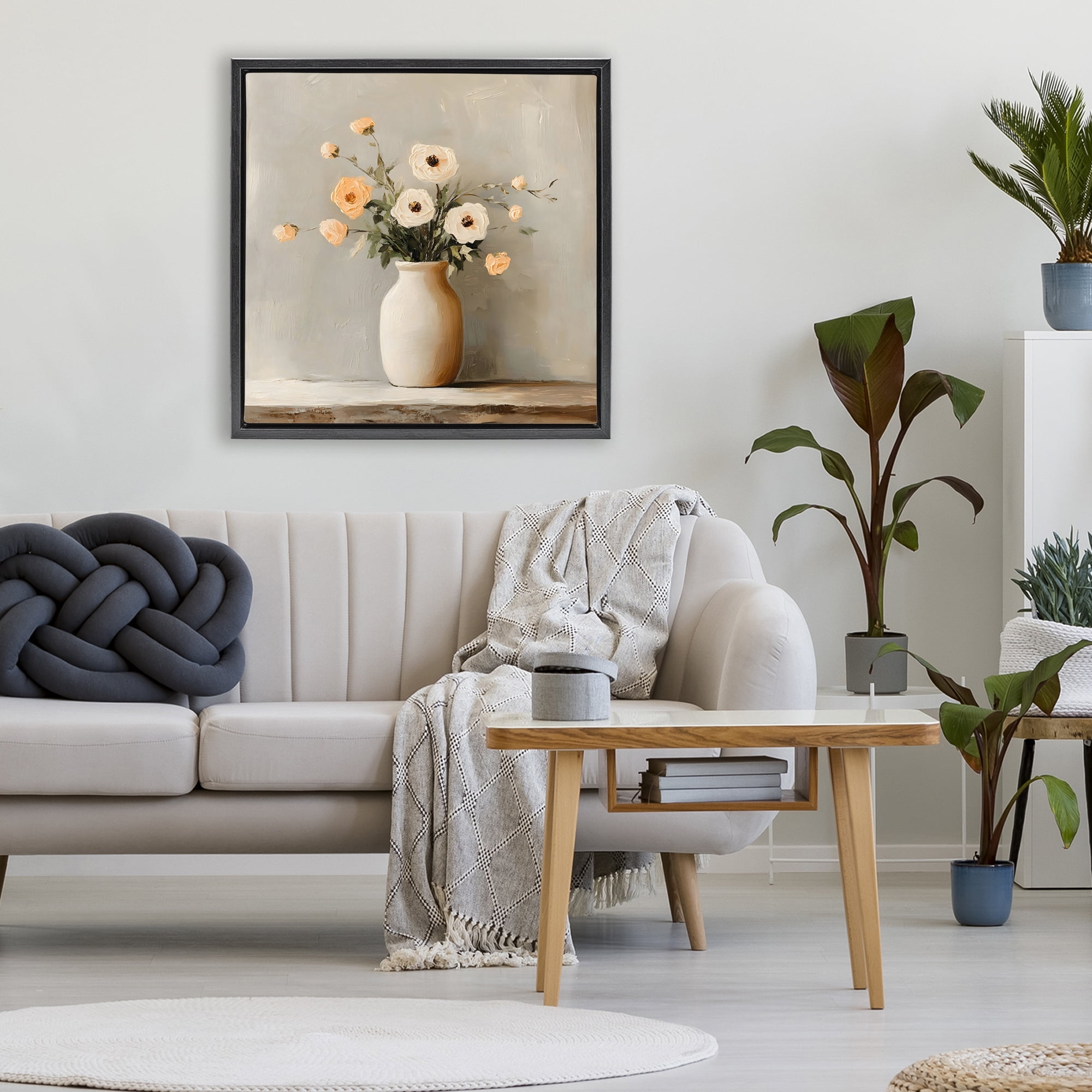 Stupell Industries Simple Floral Vase in Pastels Black Framed Floater Canvas Wall Art, design by Creative Studio