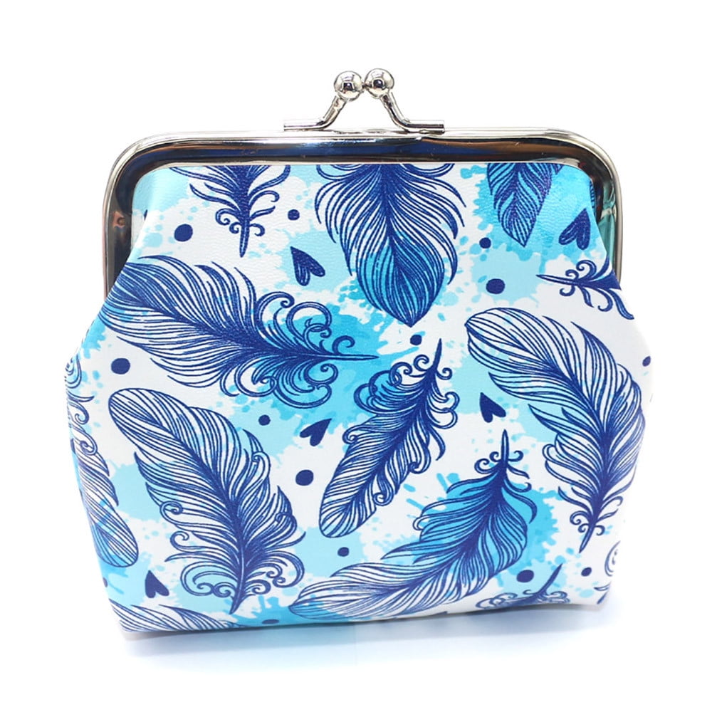 Canvas Cash Coin Purse,Blue Flower Print Make Up Bag Zipper Small Purse Wallets