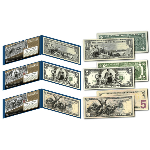 1890's EDUCATIONAL SERIES Neoclassical NEW Legal Tender Bills $1-$2-$5 *Set of 3
