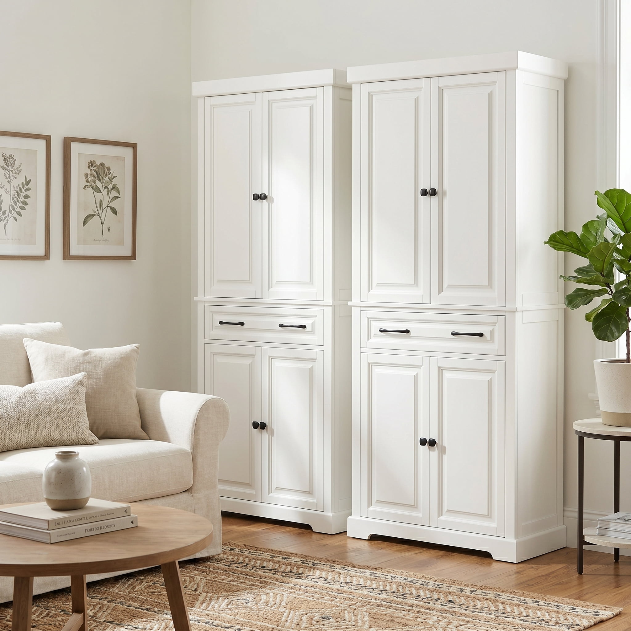AACULPET 72" Tall Kitchen Pantry Cabinet, Storage Cabinets with Drawer and Adjustable Shelves, White Bathroom Storage