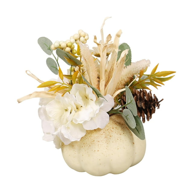 Calabaza artificial con flores Centro de mesa de calabaza de otoño Decoración decorativa de de Acción de Gracias para la oficina de Acción de 21cmx18cm