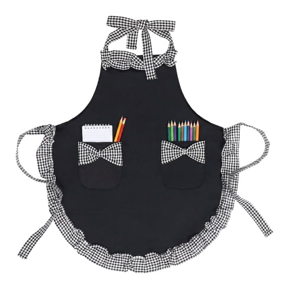 Unique Bargains Maid-style Durable Polyester Aprons with Pockets 25.4x28in Black