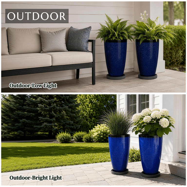 Fiason 2-Pack 21 Inch Tall Blue Ceramic Planters photo 7