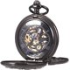 thumbnail image 1 of Reloj de bolsillo mecánico de doble cazador negro, cuerda manual, números romanos de bronce, reloj de bolsillo con cadena antigua, 1 of 4