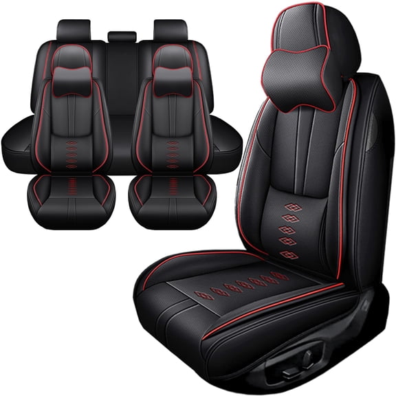 Car Seat Covers for Honda 98% Models,Waterproof Faux Leather Seat Covers 5-Seats Luxury,Car Interior Accessories with Airbag,Car Seat Cushions for Most Cars(Black+Red)