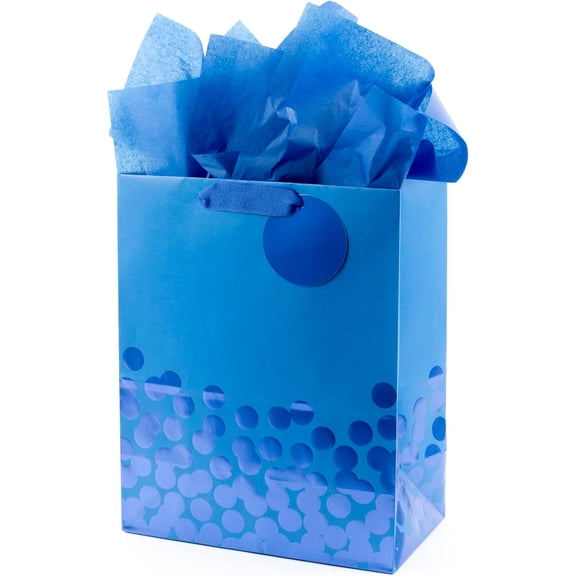13" Large Gift Bag with Tissue Paper (Blue Foil Dots)