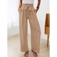 thumbnail image 4 of Women'S Wide Leg Lounge Pants with Pockets High Waisted Adjustable Tie Knot Loose Trousers Khaki S, 4 of 7