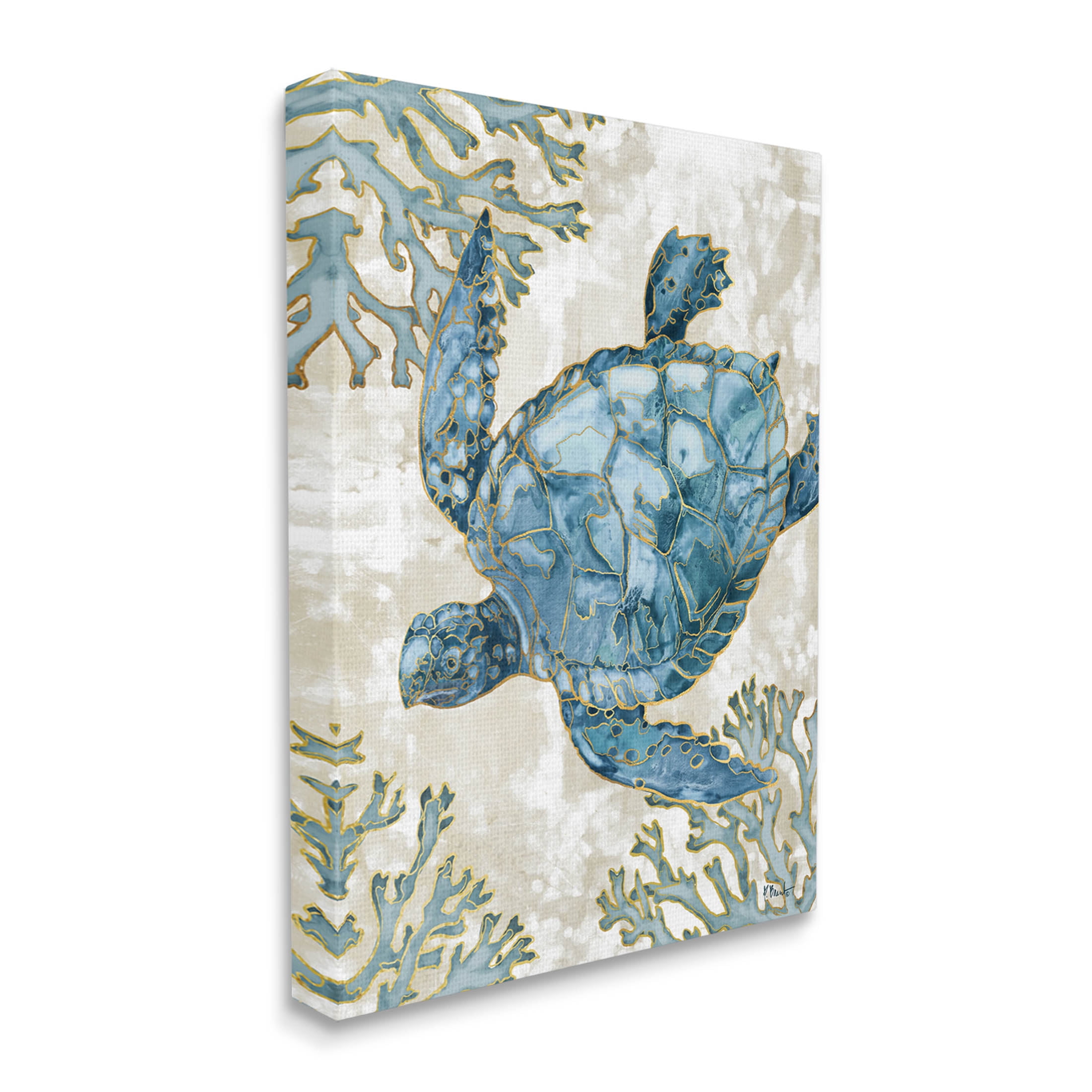 Stupell Industries Sea Turtle Swimming Playa Sealife Graphic Art Gallery Wrapped Canvas Print Wall Art, Design by Paul Brent
