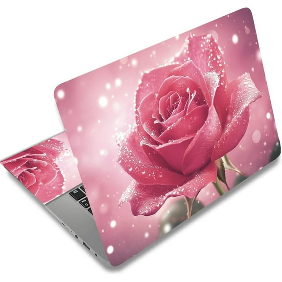 Pink Rose Laptop Skin Decal Shining Rose Universal Laptops Skin Sticker Notebook Protector 12 13 13.3 14 15 15.4 15.6 Inches Vinyl Cover Removable Waterproof Personalized Art Decal