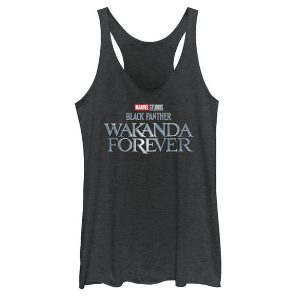 Women's Black Panther: Wakanda Forever Metallic Movie Logo  Racerback Tank Top Black Heather X Small