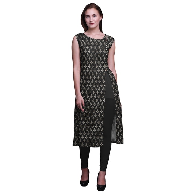 Bimba Kurti d'Été Sans Manches Imprimé Robe Tunique Droite pour Femmes