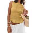 thumbnail image 2 of Women Shirred Tank Top Ruffle Sleeveless Tanks Frill Smocked Crew Neck Tops Light Yellow M, 2 of 6