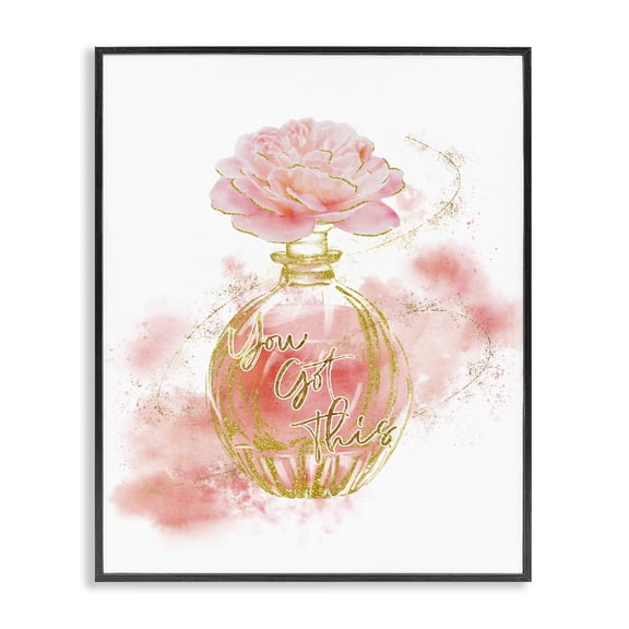 Stupell Industries Shabby Chic You Got This Phrase Glam Fashion Pink Rose Cosmetic Black Framed Giclee Art, 11 x 14, by Ziwei Li