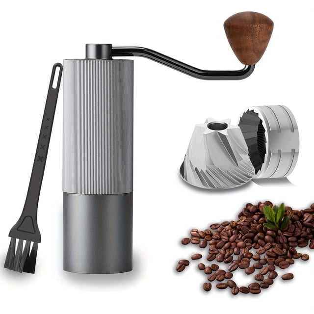 JUNWELL Manual Coffee Grinder - 420 Stainless Steel Six-Axis Conical Burr Internal Adjustable Setting for Espresso Drip Coffee French Press Hand Grinder Gift with Grey Finish