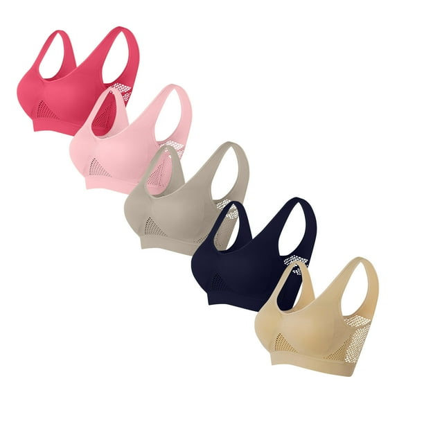 Sujetador de poliéster para mujer, ropa interior de uso diario, de talla grande, sin aros, de color liso, 5 piezas