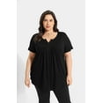 thumbnail image 7 of TIYOMI Plus Size Women's Tunic Tops Black Short Sleeve Blouses 2X Buttons Up Henley Blouses Dressy Swing Flowy Shirts Pleated Babydoll Pullover Casual Spring Summer Tunics 2XL 18W 20W, 7 of 7