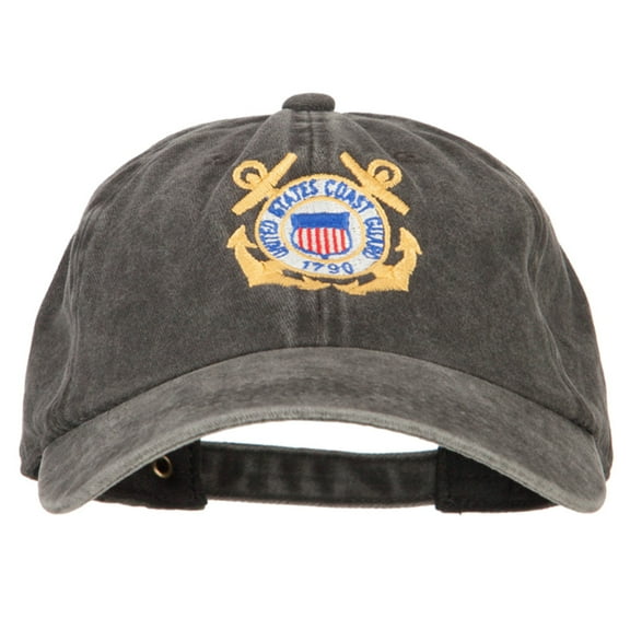US Coast Guard Anchors Logo Embroidered Washed Cotton Cap - Black OSFM
