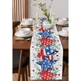 thumbnail image 4 of Table Runner Dresser Scarves 108 Inch Long,Independence Day Red Blue Star Poppy Linen Dining Table Runners Flower Green Leaves on Plaid Tabletop Scarf for Wedding Holiday Party Kitchen, 4 of 9