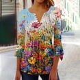 thumbnail image 2 of CYMMPU Spring Tops Button V Neck Flare Sleeve Fall Fashion Shirts Loose Fit Floral Pattern 3/4 Sleeve Blouses for Women Dressy Casual Tunic Tops Empire Waist A Line T-Shirts Multicolor XL, 2 of 5