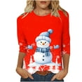 thumbnail image 2 of ZRGHAOYLQ Christmas 3/4 Sleeve Shirts for Women Christmas Snowman Print Shirts Christmas Basic Shirts Tops Loose Crewneck Pullover for Christmas Gifts, 2 of 5