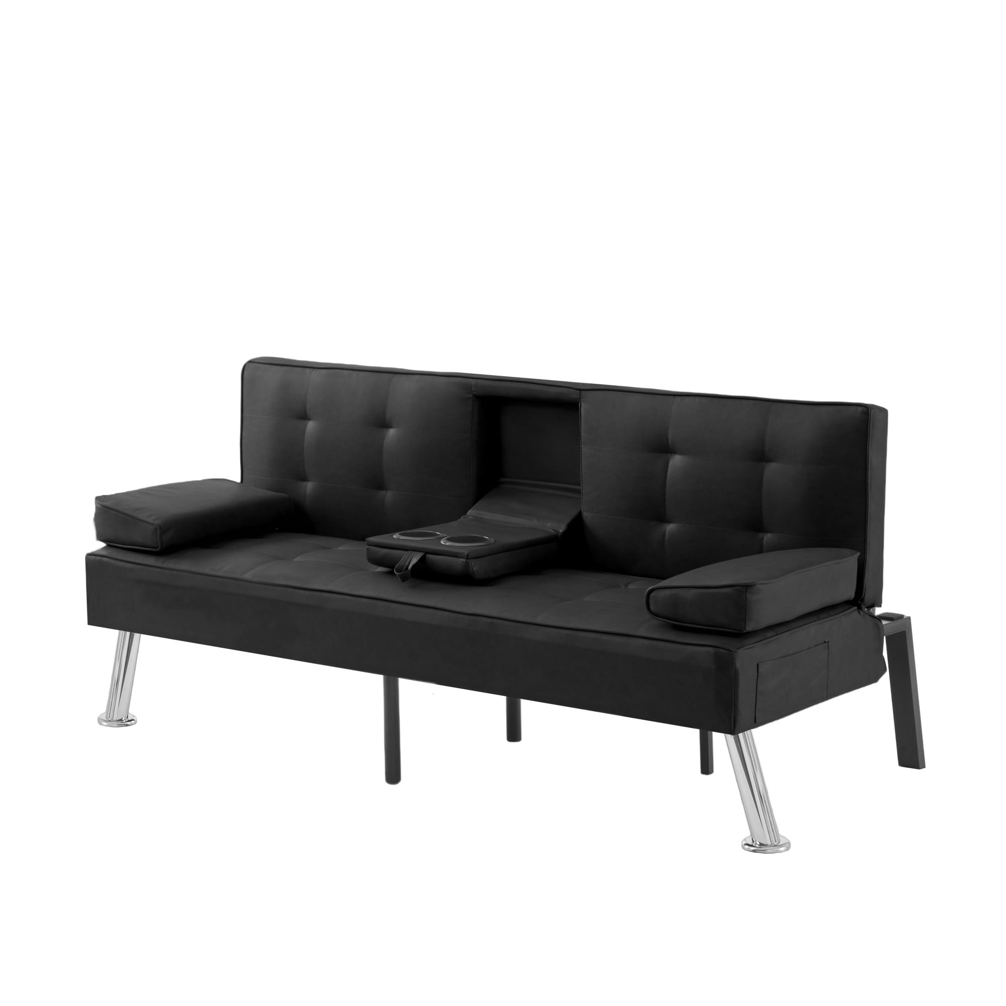Gewnee 69.49 inch Foldable Sofa Bed,Adjustable Recliner Angle with 2 Cup Holders,Metal Chrome Legs,Suitable for Living Room/Guest Room/Office