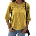 thumbnail image 2 of Women Casual 3/4 Sleeve Solid Color Loose T-shirt Crew Neck Tops, 2 of 4