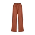 thumbnail image 3 of Women's Plus Summer Pants for Women 2025 Trendy Women Fashion High Waisted Wide Leg Pants Drawstring Elastic Trousers Comfy Straight Leg Long Pants with Pockets, 3 of 4