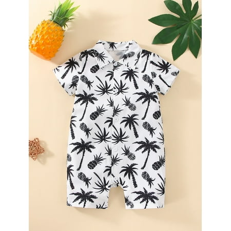 

Short Sleeve Baby Tropical Print Shirt Jumpsuit Romper S221904X Black and White 74(6-9M)