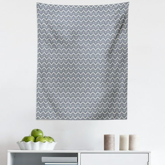 Victorian Tapestry, Monochromatic Pattern with Geometric Floral Motifs Repetition, Fabric Wall Hanging Decor for Bedroom Living Room Dorm, 5 Sizes, Eggshell Violet Blue, by Ambesonne