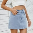 thumbnail image 4 of Women's Casual Denim Skirt With Pockets A Line Solid Color Stylish Mini Skirts For Everyday Wear In Summer,Light Blue,L, 4 of 7