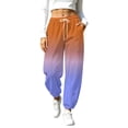 thumbnail image 2 of Women Gradient Print Jogger Pants Elastic High Waist Drawstring Sweatpants Loose Casual Trousers with Side Pockets Cuffed Ankle Soft Pants for Daily Wear Orange M, 2 of 9