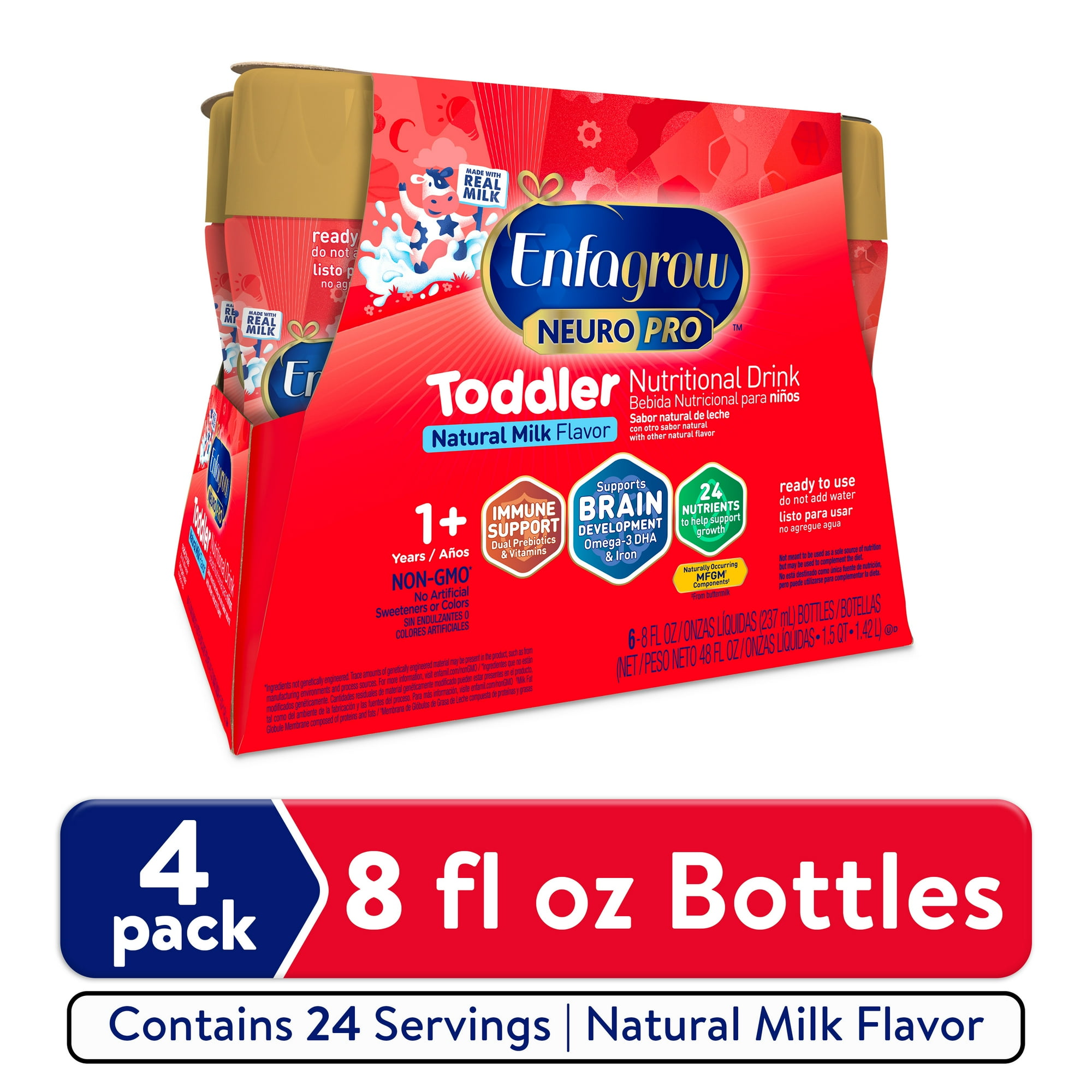 Enfagrow NeuroPro Toddler Nutritional Drink, Try Our Brain-Supporting Trio, Ready to Use, 8 Fl Oz Bottle, 24 Count