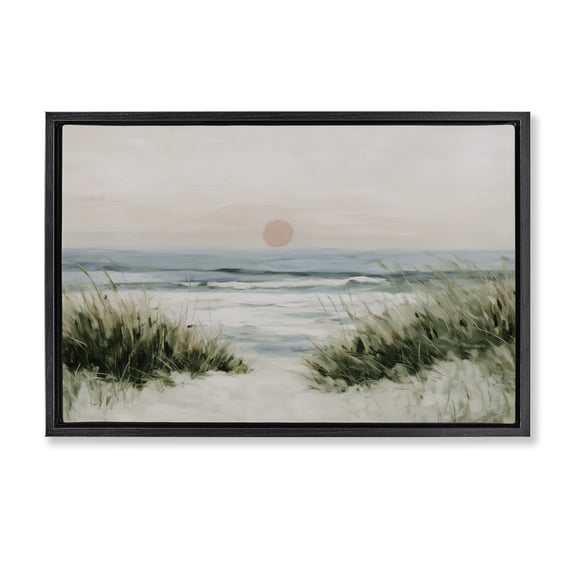Stupell Industries Coastal Dunes with Wild Beach Grass Black Framed Floater Canvas Wall Art, design by Chromatic Storm Studio