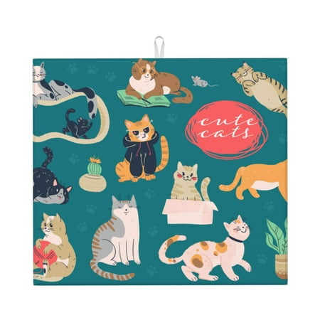 

XMXT Microfiber Drying Mat Colorful Cat Illustrations Absorbent Dish Drying Mats for Kitchen Dishes Rack Pad 16 x 18 inches