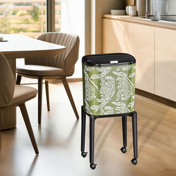 Cubo de basura con ruedas y tapa a presión, gran capacidad, estrecho, con patas , para restaurantes, cocinas, hoteles, lavanderías y dormitorios. Rayas verdes