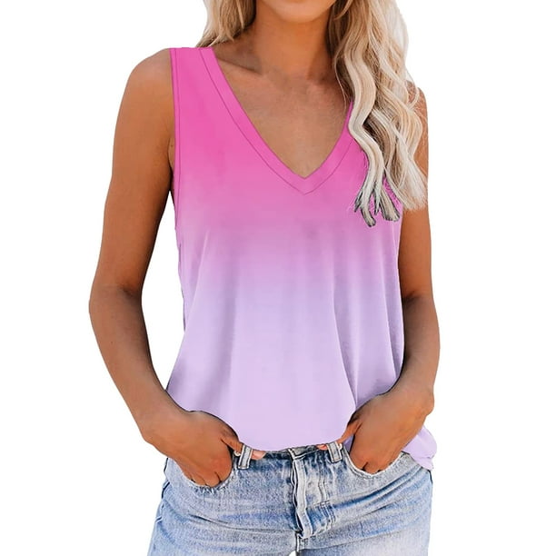 T Shirts for Women Casual Tops Sleeveless V Neck Workout Printed Athletic  Tee Shirt Top 