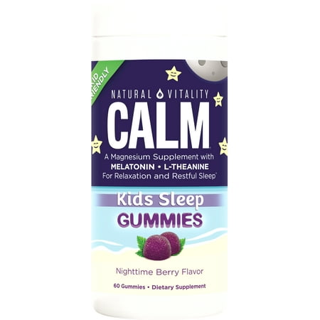 Natural Vitality CALM for Kids Sleep Gummies, Nighttime Berry Flavor, Magnesium with Melatoninand L-Theanine, For Relaxation and Restful Sleep,*Gluten Free, Dietary Supplement, 60 Gummies