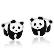 Aeravida Adorable Panda Bear Colored Enamel .925 Sterling Silver Stud Earrings | Cute Sterling Silver Stud Earring for women | Panda Bear Stud Earrings | Casual Stud Earrings | Gift for Daughter