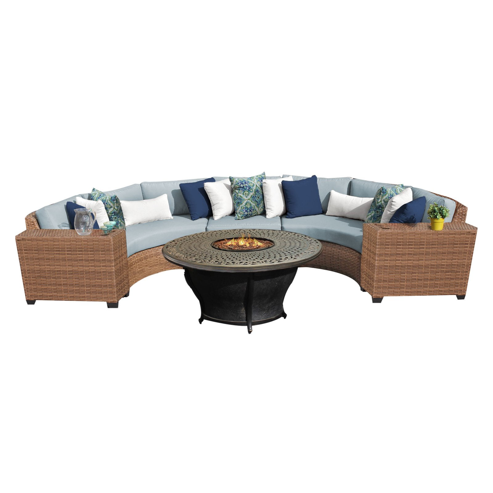 Tk Classics Laguna Curved Wicker Set With Charleston Fire Pit