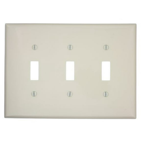 Leviton PJ3-A 3-Gang Toggle Switch Wall Plate, Midway Size Cover, Unbreakable Thermoplastic, Almond